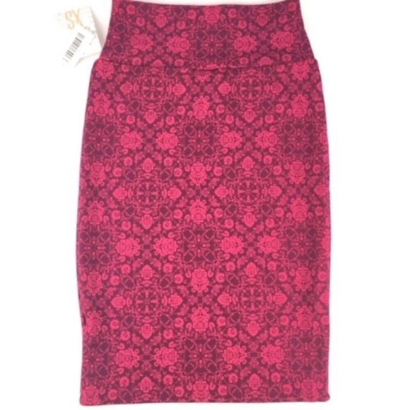 LULAROE Cassie Skirt Floral Pencil Moroccan Damask Raspberry Stretch Size XS NWT - Picture 2 of 8